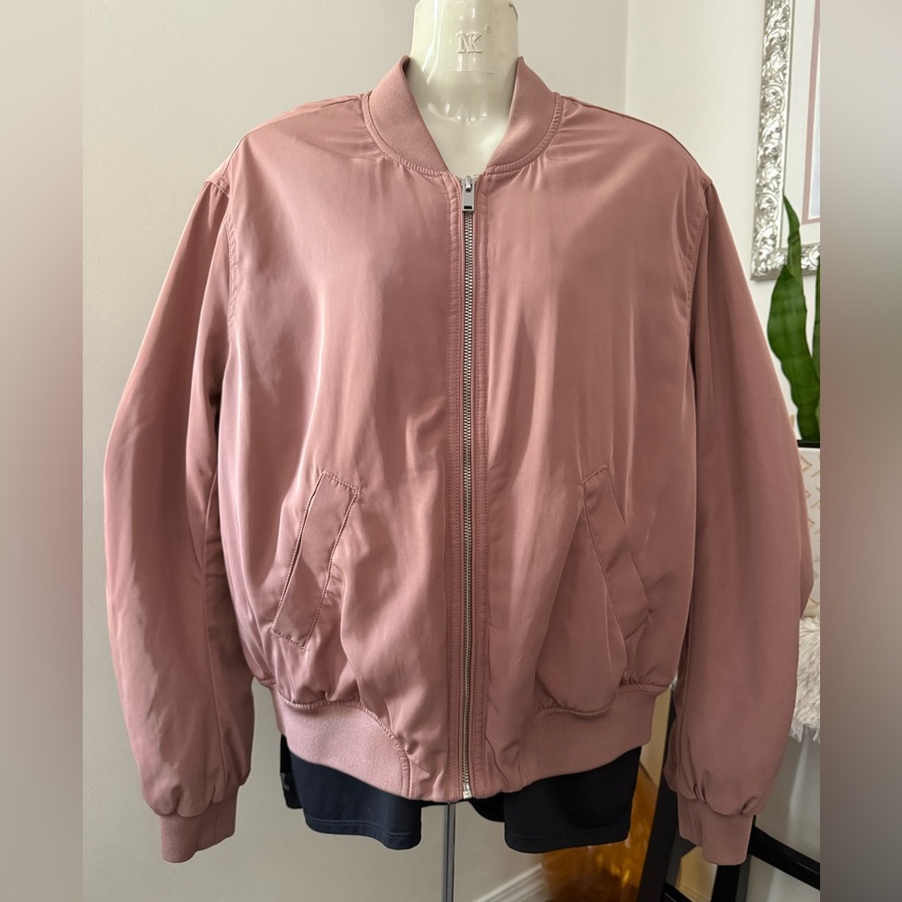 H&M Pink Bomber Jacket with Satin Sheen and Elastic Waistband